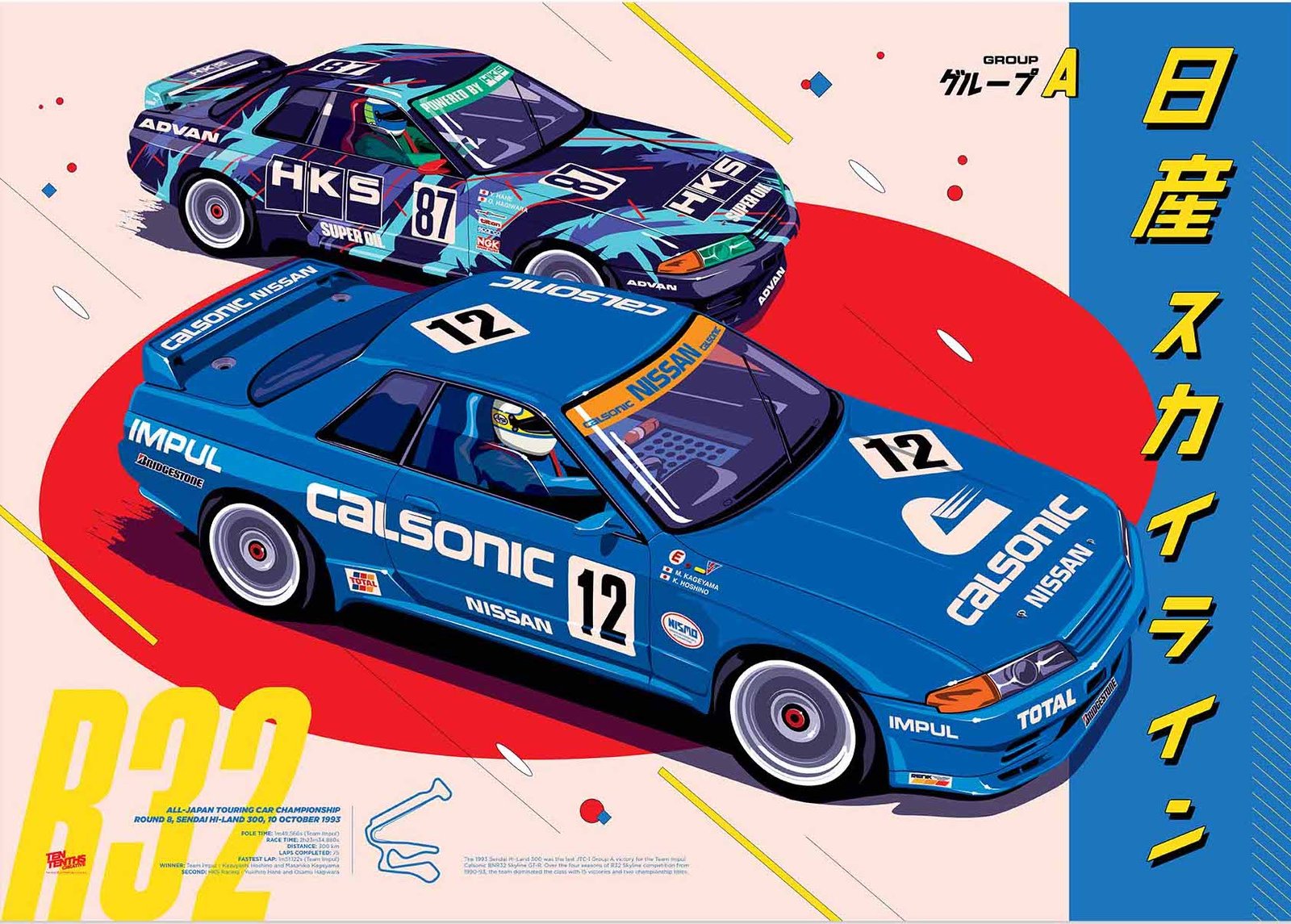 Calsonic & HKS R32 GT-R All Japan Touring A2 Print | Motive
